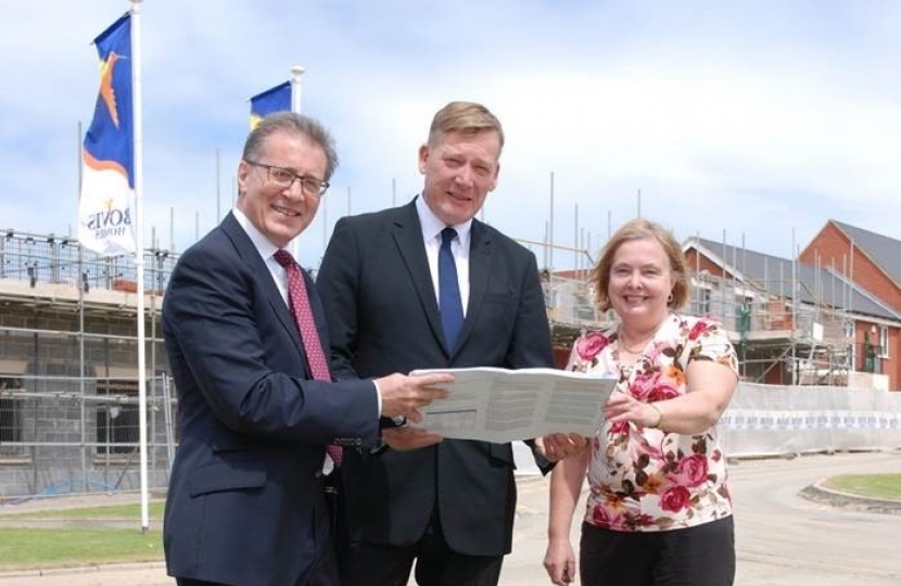 Housing Minister, Kris Hopkins with Mark Pawsey MP and Councillor Heather Timms