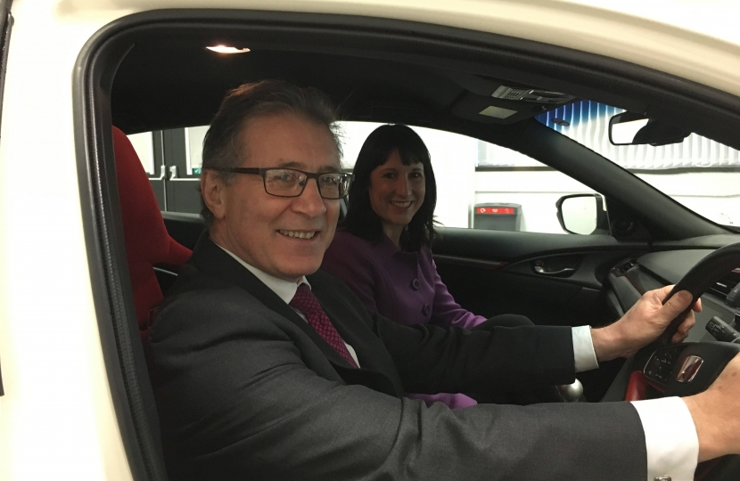 Rugby MP Mark Pawsey alongside Rachel Reeves, Chair of the BEIS Select Committee, during a committee visit to Honda’s factory in Swindon
