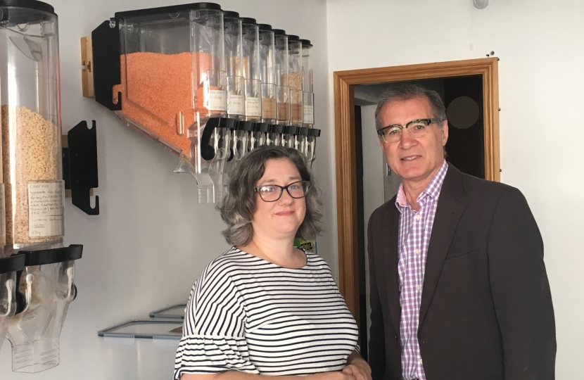 Mark Pawsey MP with Clair Saxton, owner of Rugby Unwrapped