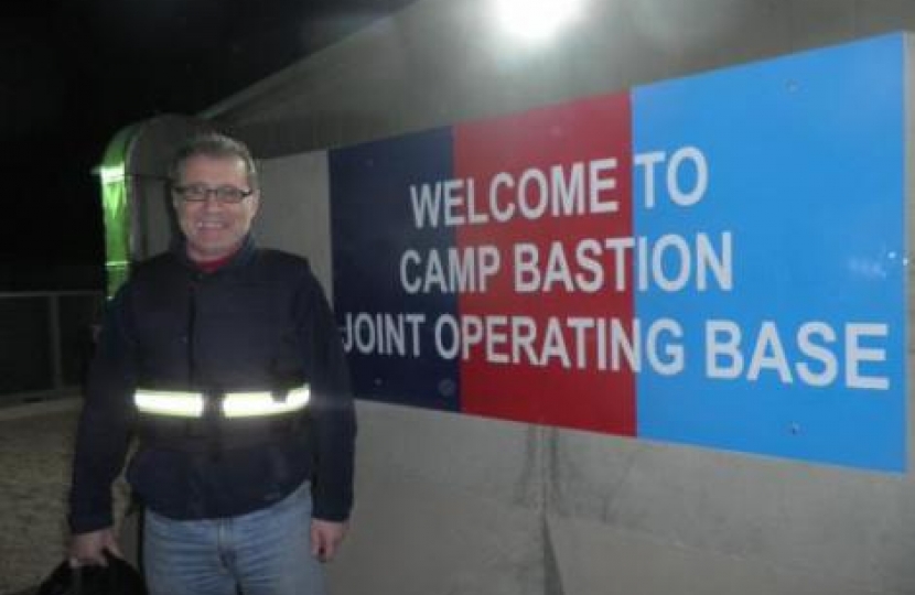 Mark Pawsey MP at the entrance to Camp Bastion in Afghanistan