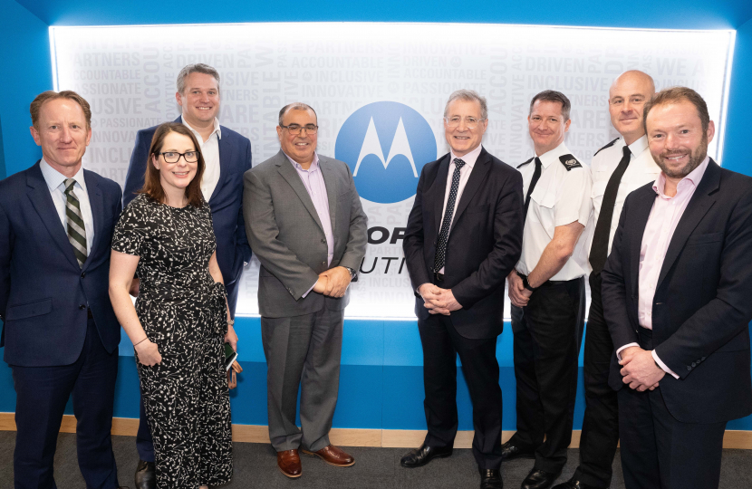L-R: Niall Stokoe, Director Delivery and Deployment, Emergency Services Mobile Communications Programme at UK Home Office; Sarah Roberts, Senior Director of Programmes at Motorola Solutions; Ian Waddell, Senior Director of Managed Services & Solutions at Motorola Solutions; Moncef Elaoud, Vice President Global Services for International at Motorola Solutions; Mark Pawsey MP; Keith Donnelly, Fire Service; Supt John Dunkerley, Police; Fergus Mayne, UK Country Manager and Head of Sales at Motorola Solutions