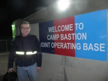 Mark Pawsey MP at the entrance to Camp Bastion in Afghanistan